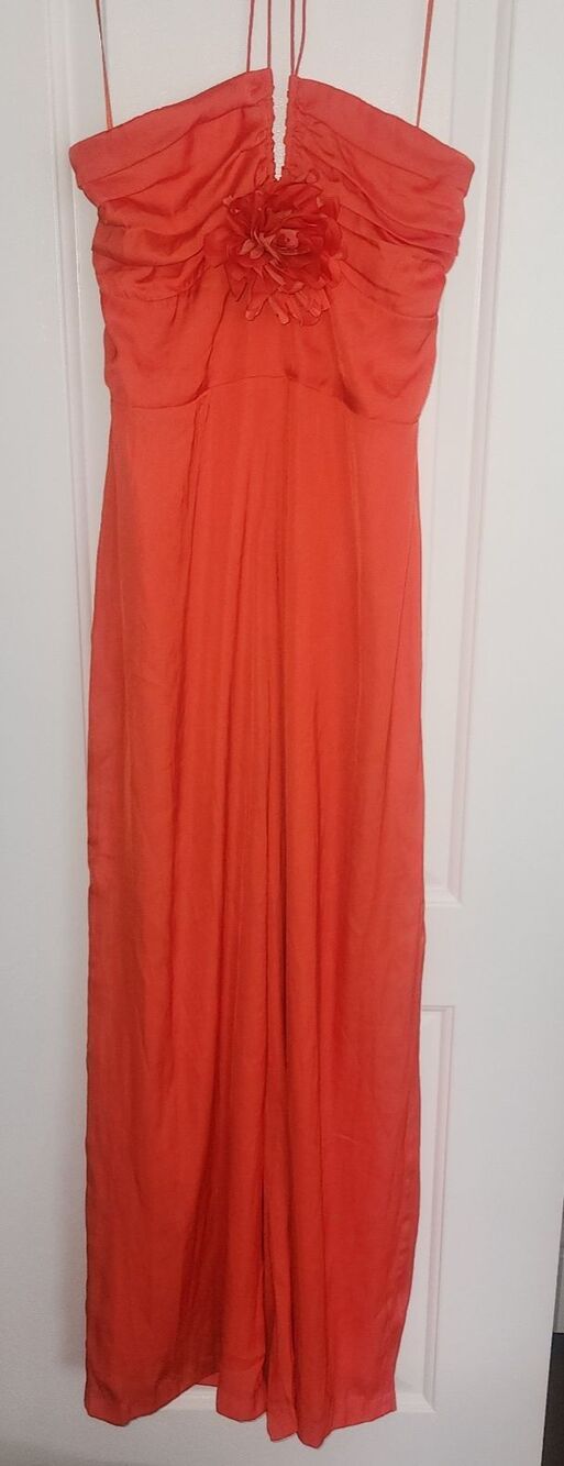 NWT Sage The Label Dream Skies Orange Halter Jumpsuit Detachable Flower- Small - Picture 5 of 16